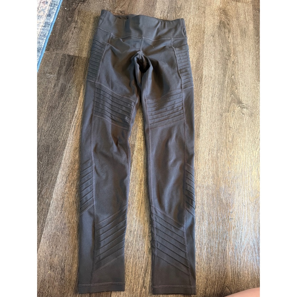 Athleta Girl Moto-Vation Tight XL 14 Charcoal Gray Moto Ribbed Leggings Pockets